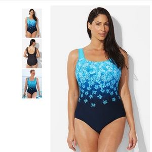 CHLORINE RESISTANT EXPLODED BLUE FLORAL SPORT